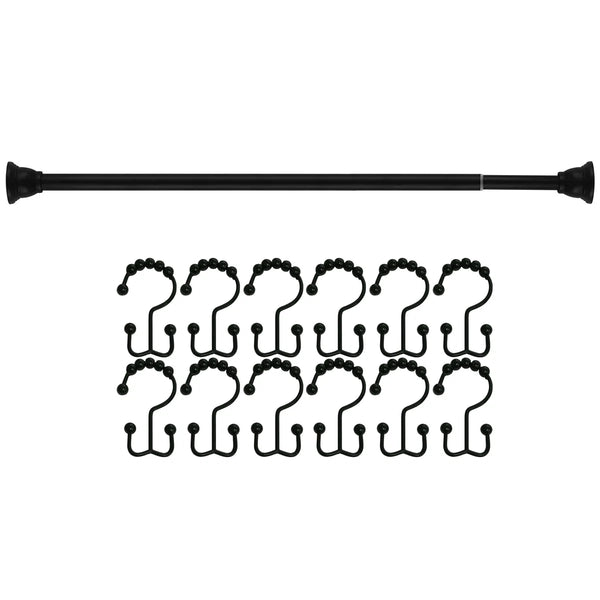 42"-72" Matte Black Non-Slip Metal Shower Curtain Regent Tension Rod Rust Resistant - 12 Hooks Included