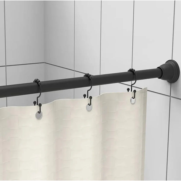 42"-72" Matte Black Non-Slip Metal Shower Curtain Regent Tension Rod Rust Resistant - 12 Hooks Included