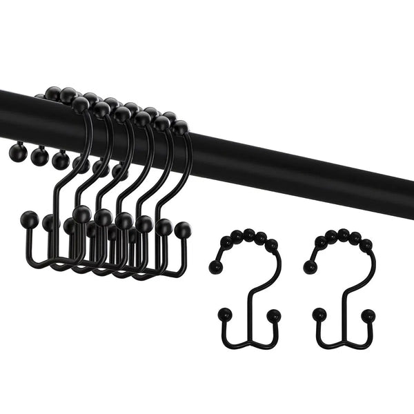 42"-72" Matte Black Non-Slip Metal Shower Curtain Regent Tension Rod Rust Resistant - 12 Hooks Included