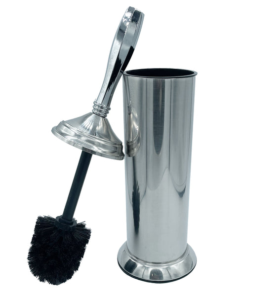 17" Tall Chrome Toilet Brush Set with Holder