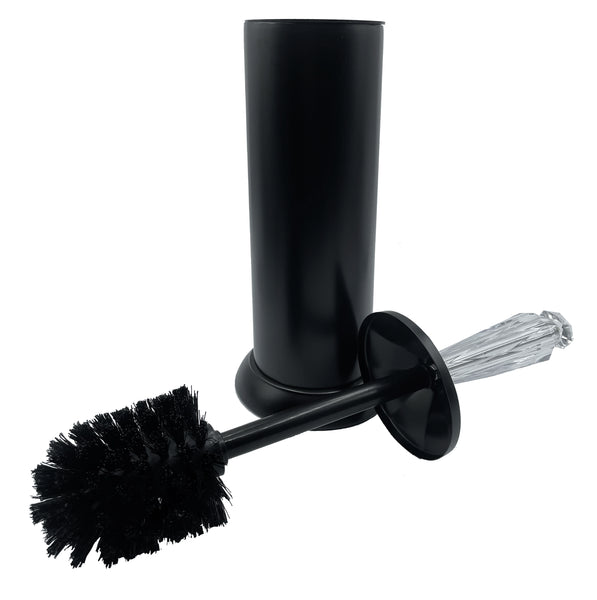 17" Tall Matte Black Toilet Brush Set with Holder