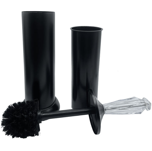 17" Tall Matte Black Toilet Brush Set with Holder