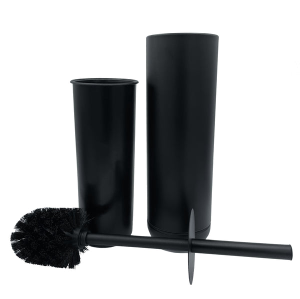 16" Tall Black Toilet Brush Set with Holder