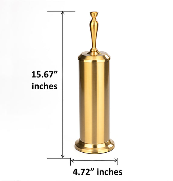 15" Tall Stainless Steel Gold Toilet Brush Set with Holder