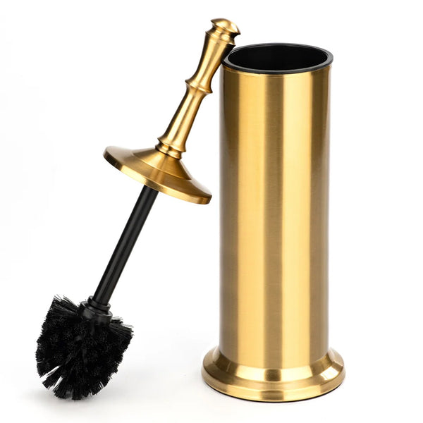 15" Tall Stainless Steel Gold Toilet Brush Set with Holder