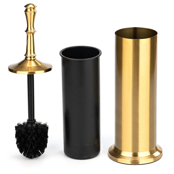 15" Tall Stainless Steel Gold Toilet Brush Set with Holder