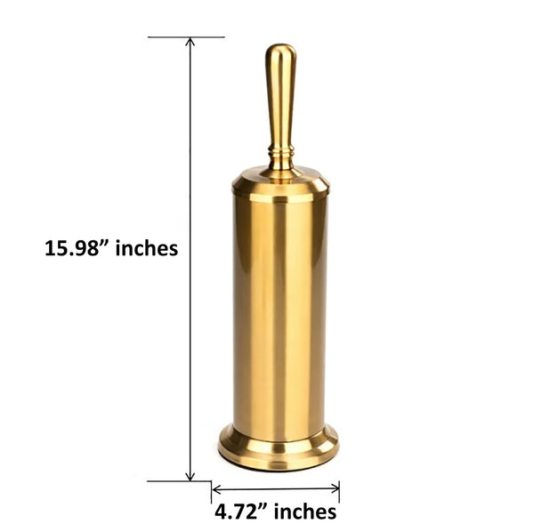 15" Tall Stainless Steel Gold Toilet Brush Set with Holder