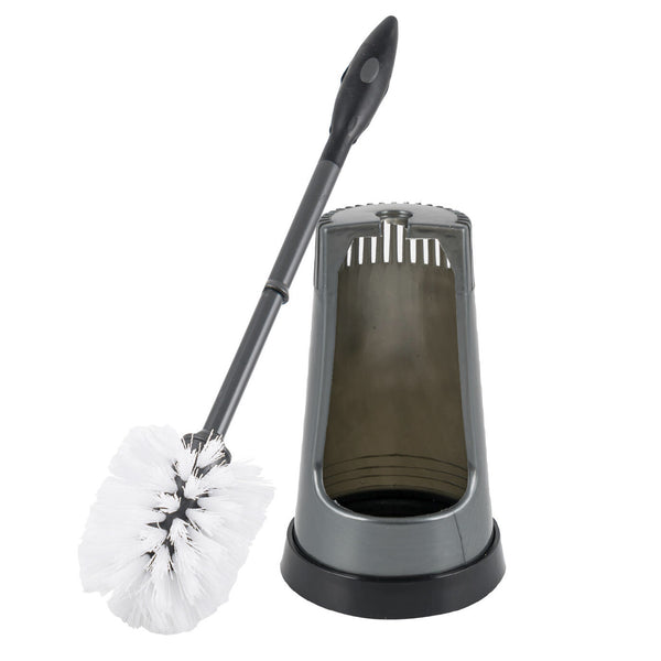 15" Long - Grey Plastic Toilet Bowl Brush with Holder