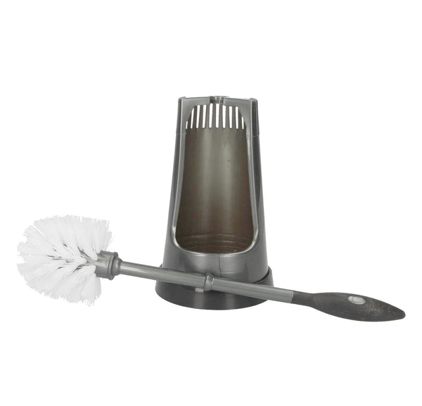 15" Long - Grey Plastic Toilet Bowl Brush with Holder