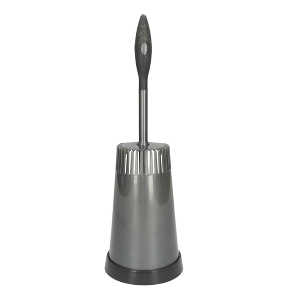15" Long - Grey Plastic Toilet Bowl Brush with Holder
