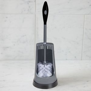 15" Long - Grey Plastic Toilet Bowl Brush with Holder