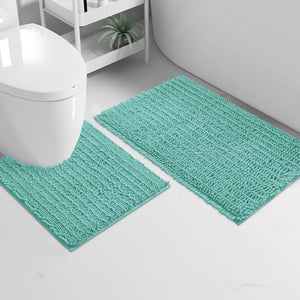 2 Piece Set Turquoise Soft Cozy Plush Chenille Bath Mat Bathroom Rug