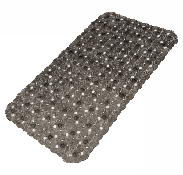 Grey Transparent Geometric Circles Vinyl Non-Slip Bathtub Shower Mat With Suction Cups -27" x 14.6"