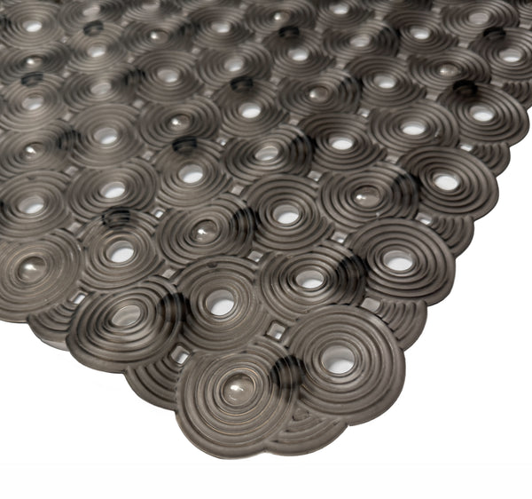 Grey Transparent Geometric Circles Vinyl Non-Slip Bathtub Shower Mat With Suction Cups -27" x 14.6"