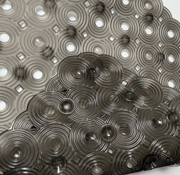 Grey Transparent Geometric Circles Vinyl Non-Slip Bathtub Shower Mat With Suction Cups -27" x 14.6"
