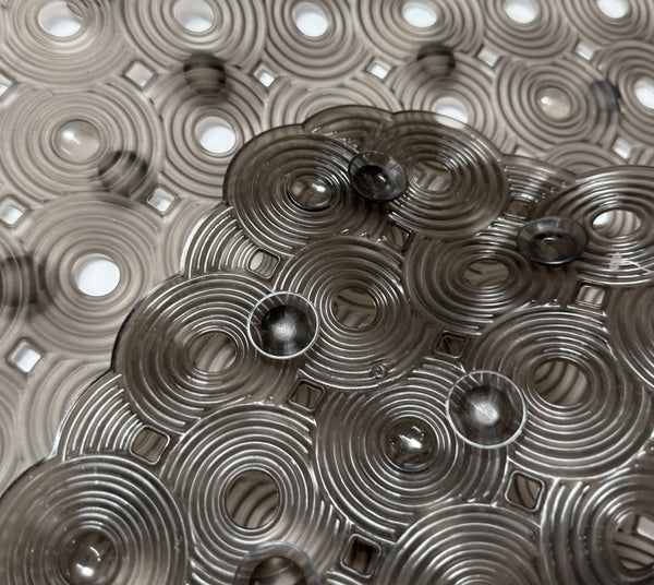 Grey Transparent Geometric Circles Vinyl Non-Slip Bathtub Shower Mat With Suction Cups -27" x 14.6"