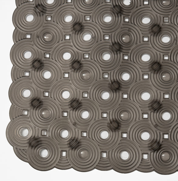 Grey Transparent Geometric Circles Vinyl Non-Slip Bathtub Shower Mat With Suction Cups -27" x 14.6"