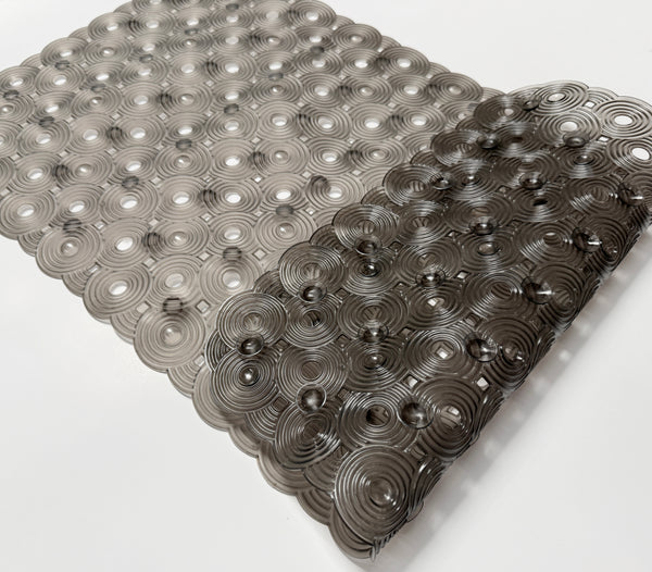 Grey Transparent Geometric Circles Vinyl Non-Slip Bathtub Shower Mat With Suction Cups -27" x 14.6"