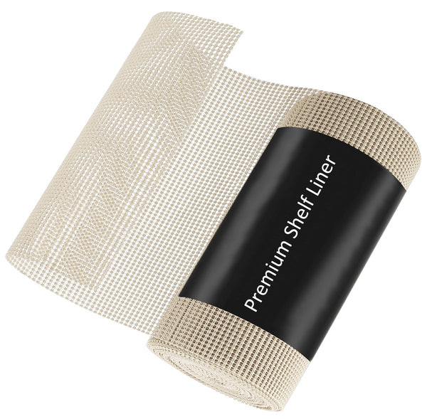 Non-Slip Shelf Liner Roll for Cabinets & Drawers, Non-Adhesive Open Grid Cabinet Liner, Trim-to-Fit, Beige, 24 in. x 164 ft.