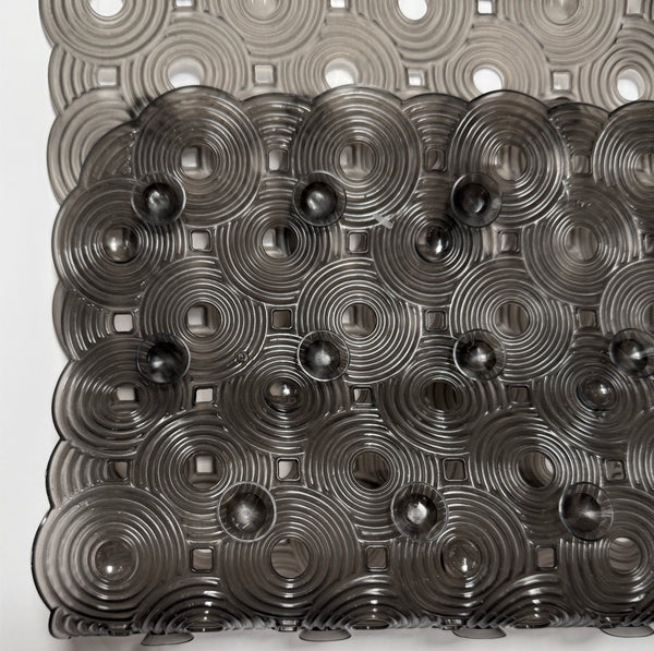 Grey Transparent Geometric Circles Vinyl Non-Slip Bathtub Shower Mat With Suction Cups -27" x 14.6"