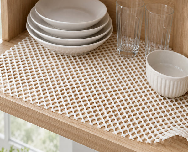 Non-Slip Shelf Liner Roll for Cabinets & Drawers, Non-Adhesive Open Grid Cabinet Liner, Trim-to-Fit, Beige, 24 in. x 164 ft.
