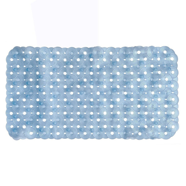 Blue Transparent Geometric Circles Vinyl Non-Slip Bathtub Shower Mat With Suction Cups -27" x 14.6"