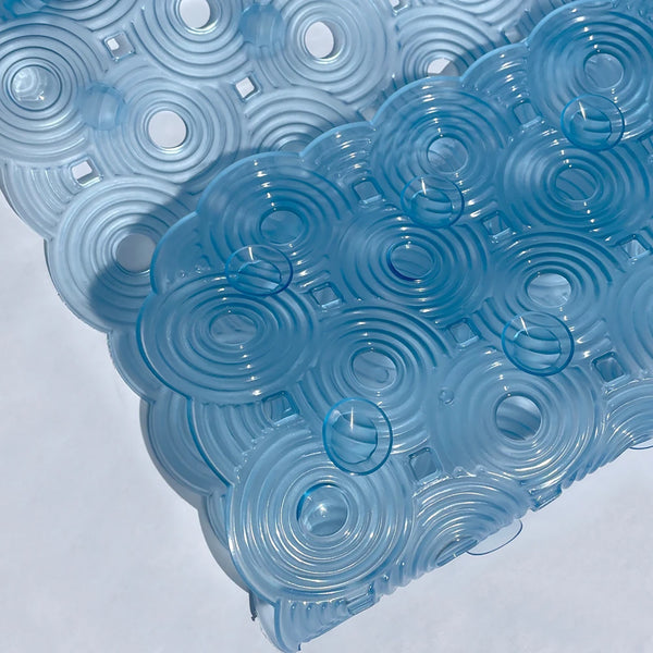 Blue Transparent Geometric Circles Vinyl Non-Slip Bathtub Shower Mat With Suction Cups -27" x 14.6"