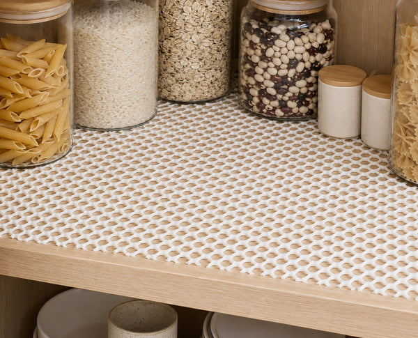 Non-Slip Shelf Liner Roll for Cabinets & Drawers, Non-Adhesive Open Grid Cabinet Liner, Trim-to-Fit, Beige, 24 in. x 164 ft.