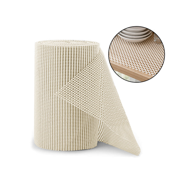 Non-Slip Shelf Liner Roll for Cabinets & Drawers, Non-Adhesive Open Grid Cabinet Liner, Trim-to-Fit, Beige, 24 in. x 164 ft.