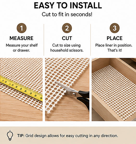 Non-Slip Shelf Liner Roll for Cabinets & Drawers, Non-Adhesive Open Grid Cabinet Liner, Trim-to-Fit, Beige, 24 in. x 164 ft.