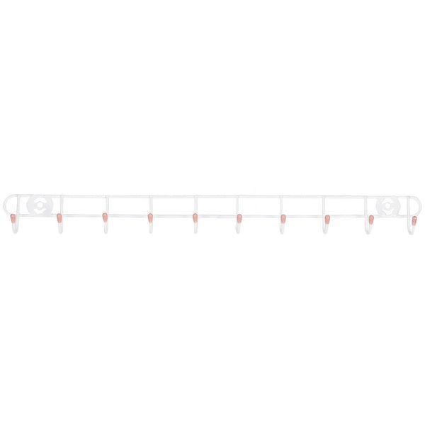 White Pink All Purpose Mounted Hook Rail Hanger Hanging Rack 10 Hooks Organizer