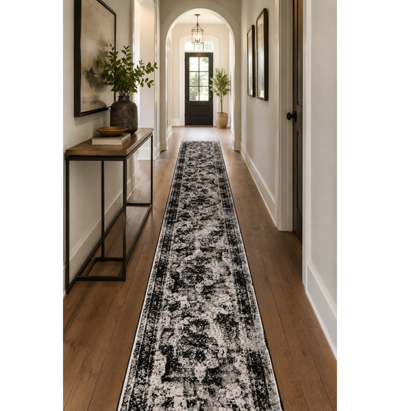 Distressed Vintage Runner Rug Black/Gray Long Hallway Area Rug - 3'3" x 19'8"