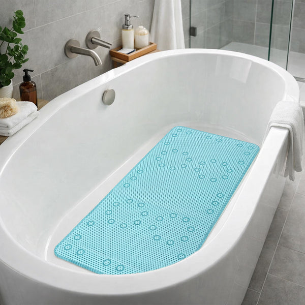 Aqua Blue Non‑Slip Soft Foam Quick-Dry Soft Bath Tub Mat with Strong Suction Cups - 36" x 17"