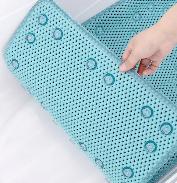 Aqua Blue Non‑Slip Soft Foam Quick-Dry Soft Bath Tub Mat with Strong Suction Cups - 36" x 17"