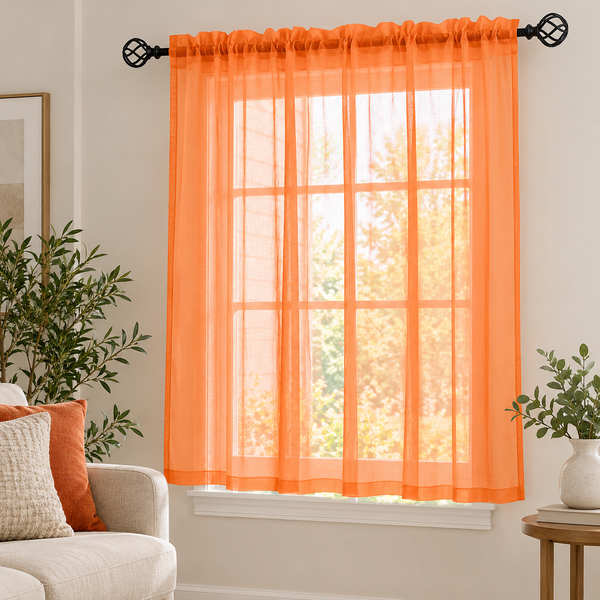 1 Piece Orange Sheer Rod Pocket Window Curtain Panel - 63" Inches Long