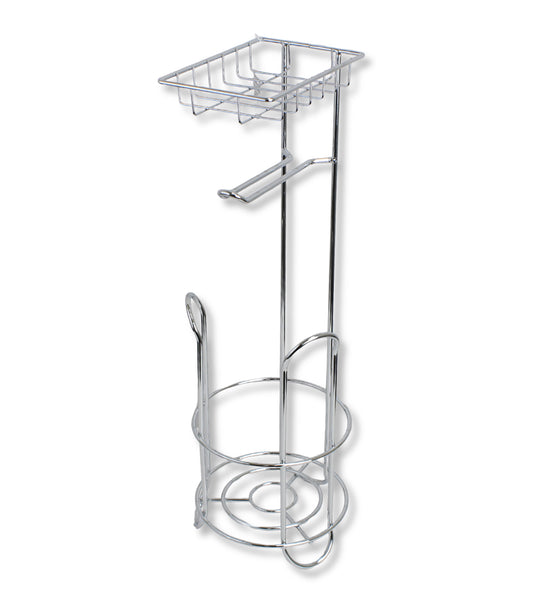 20" Tall - Silver Toilet Paper Holder Stand With Phone/Wipes Shelf