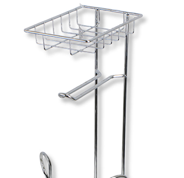 20" Tall - Silver Toilet Paper Holder Stand With Phone/Wipes Shelf