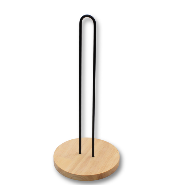 13" Tall - Matte Black Iron & Bamboo Paper Towel Holder
