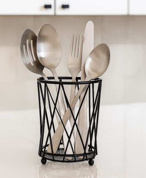 Matte Black Iron Kitchen Utensil Holder - 6.3" Tall
