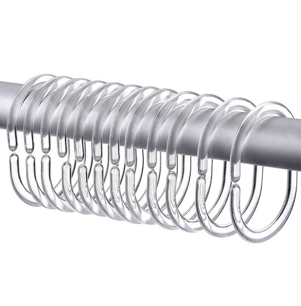 12 Piece Clear Premium Plastic Shower Curtain Hooks Rings C-Shape 2.3" Inches