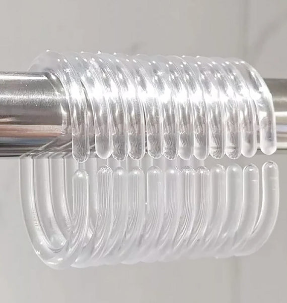 12 Piece Clear Premium Plastic Shower Curtain Hooks Rings C-Shape 2.3" Inches