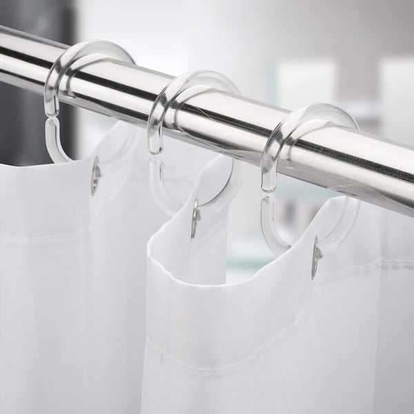 12 Piece Clear Premium Plastic Shower Curtain Hooks Rings C-Shape 2.3" Inches