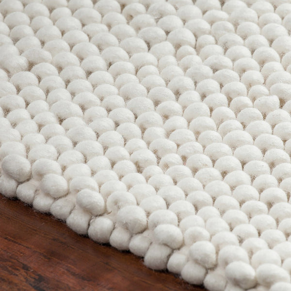 2x3 Feet Ivory Cream Chunky Beads Hand-Woven Handmade Wool Natural Door Mat Area Rug