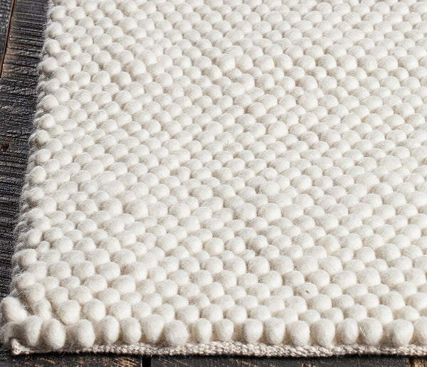 2x3 Feet Ivory Cream Chunky Beads Hand-Woven Handmade Wool Natural Door Mat Area Rug