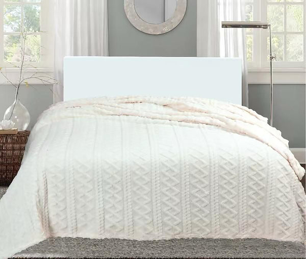 Sherpa Beige Embossed Throw Plush Cozy Super Soft Bed Blanket