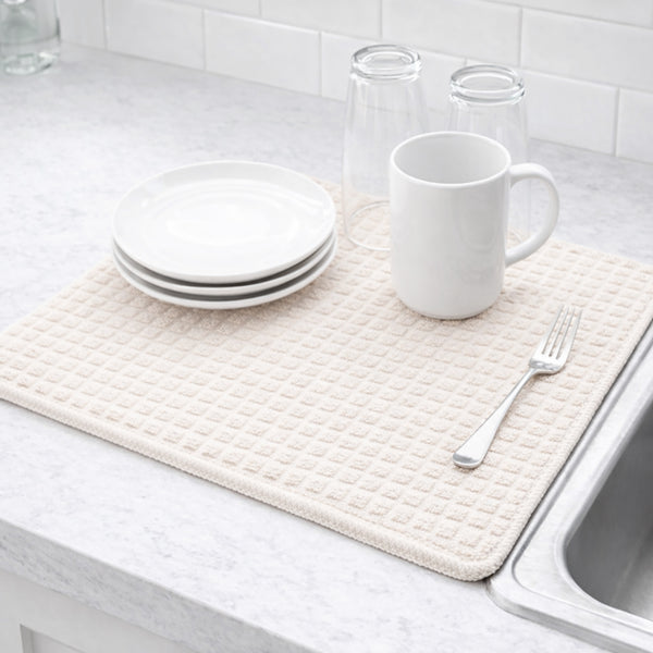 (Pack of 4) Beige Large Microfiber Soft Highly Absorbent Washable Dish Drying Mat - 20"x16"