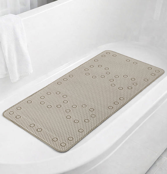 Beige Non‑Slip Soft Foam Quick-Dry Soft Bath Tub Mat with Strong Suction Cups - 36" x 17"