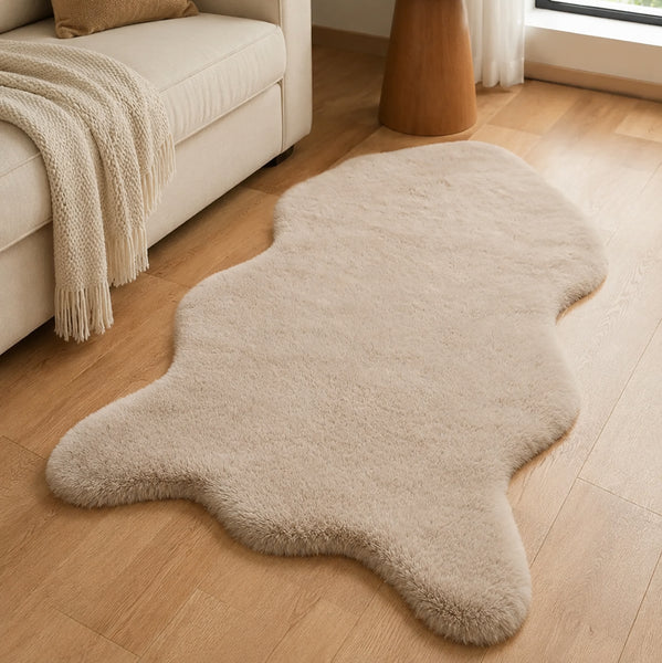 2x3 Feet Khaki Beige Faux Rabbit Fur Soft Plush Fuzzy Rug