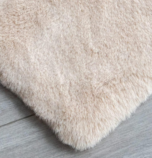 Khaki Beige Faux Rabbit Fur Soft Plush Fuzzy Rug - 34" x 58"