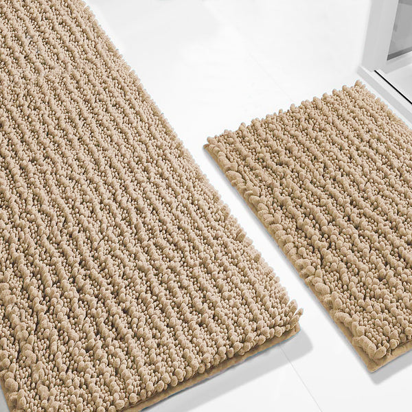 Large 2 Piece Set Beige Soft Cozy Plush Chenille Bath Mat Bathroom Rug
